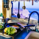 RV stove top cover in a camper